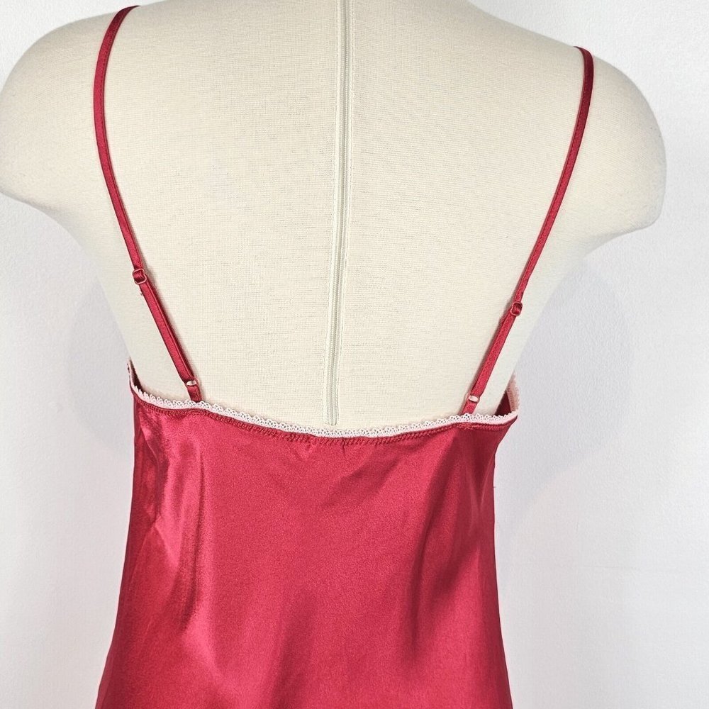 Victorias Secret Chemise Slip Dress Medium Red Babydoll Satin Lace Coquette Y2K - Picture 8 of 13